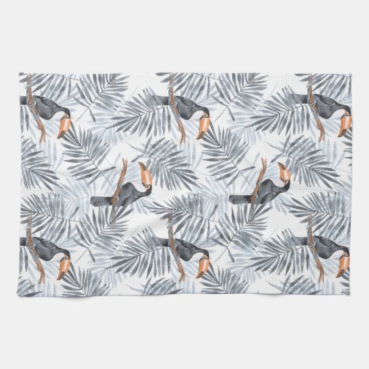 Toucanes en palmbladeren. Gray Theedoek (Horizontaal)