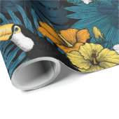 Toucans and tropical flora, blue, yellow, oranje cadeaupapier (Rol Hoek)