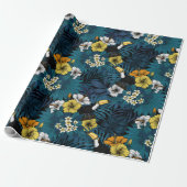 Toucans and tropical flora, blue, yellow, oranje cadeaupapier (Uitgerold)