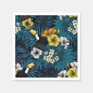 Toucans and tropical flora, blue, yellow, oranje servet