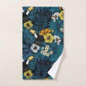 Toucans et flore tropicale, bleu, jaune, orange (Serviette à main)