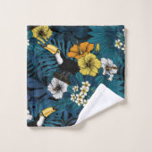 Toucans et flore tropicale, bleu, jaune, orange (Gant de toilette)
