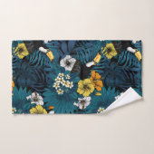Toucans et flore tropicale, bleu, jaune, orange (Serviette à main)