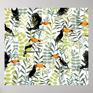  Toucans groen blad patroon Poster