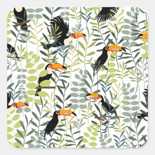 Toucans groen blad patroon Vierkante Sticker (Voorkant)