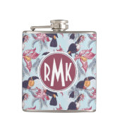 Toucans met exotische bloemen | Monogram Heupfles (Voorkant)