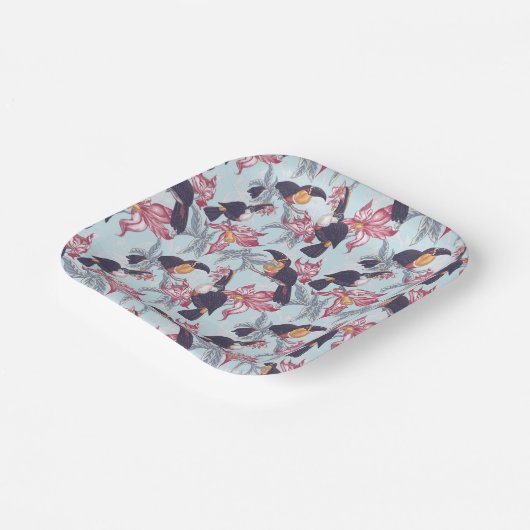 Toucans met exotische bloemen papieren bordje (Gebogen)