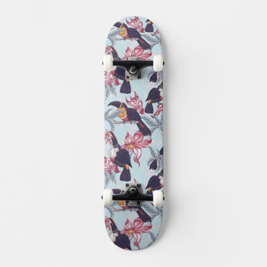 Toucans met exotische bloemen skateboard (Voorkant)