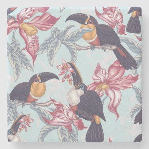 Toucans met exotische bloemen stenen onderzetter