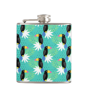 Toucans op Blauwgroen Heupfles