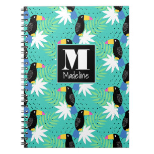 Toucans op Blauwgroen   Monogram Notitieboek