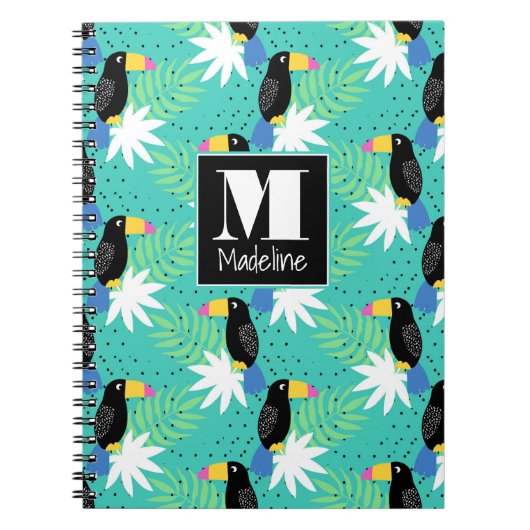 Toucans op Blauwgroen | Monogram Notitieboek (Voorkant)