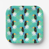 Toucans op Blauwgroen Papieren Bordje (Voorkant)