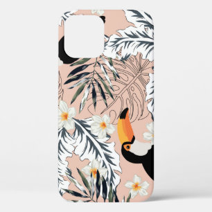 Toucans, palmen, Plumeria: roze tropisch. iPhone 12 Hoesje