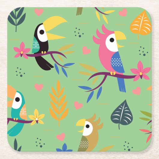 Toucans & parrotts vierkante kartonnen onderzetter (Voorkant)