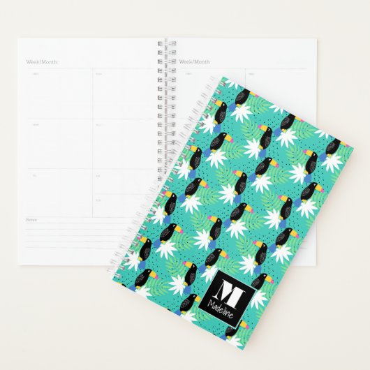 Toucans sur Turquoise | Monogramme (Devant avec enveloppe)