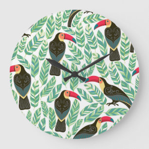 Toucans, tropische bladeren, decoratief patroon. grote klok