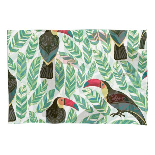 Toucans, tropische bladeren, decoratief patroon. kussensloop (Voorkant)