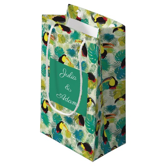 Toucans White Gift Bag Klein Cadeauzakje (Voorkant Gekanteld)