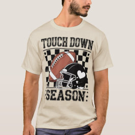 Touch Down Season Football Helmet & Ball Checkered T-shirt