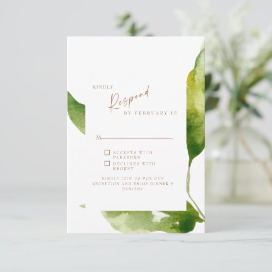 Touch of Spring Foliage Gold & White RSVP Card (Staand voorkant)