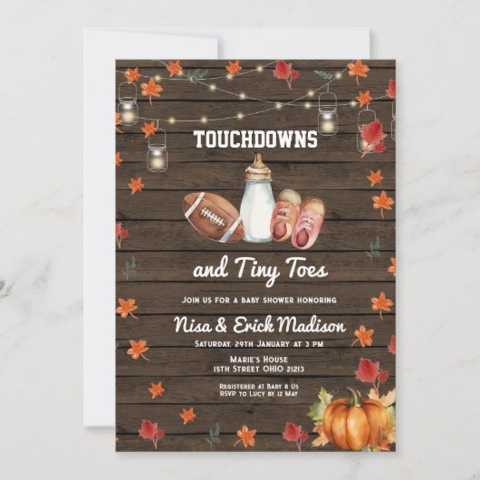 Touchdown en Tiny Toes Football Melk Baby shower Kaart (Voorkant)
