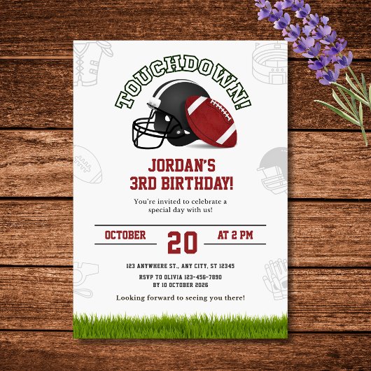 Touchdown Football Anniversaire Fête Invitation