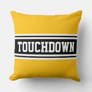 TOUCHDOWN Helder Geel Oranje Zwart Witte Strepen Kussen
