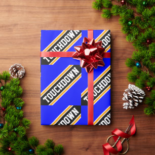 TOUCHDOWN Koningsblauw Zwart Voetbal Strepen Cadeaupapier