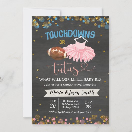 Touchdown of Tutus Gender Reopenbaart Uitnodiging (Voorkant)