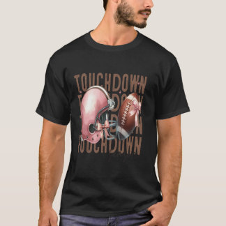 Touchdown Seizoen Girly Coquette Football Spel Roz T-shirt