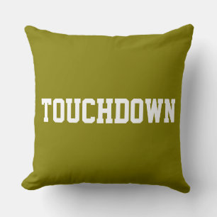 TOUCHDOWN Sporty Witte Voetbaltekst Op Olijfgroen Kussen