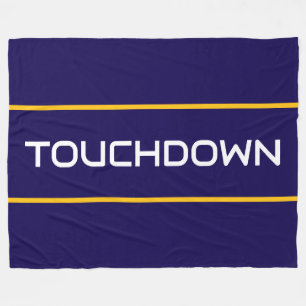 TOUCHDOWN Witte tekst Goud Oranje Marine Strepen  Fleece Deken