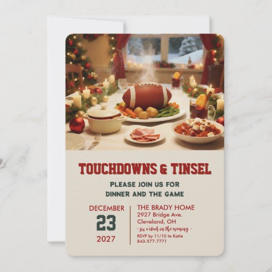Touchdowns and Tinsel Dinner Invitation (Devant)