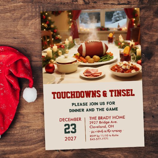 Touchdowns and Tinsel Dinner Invitation Kaart