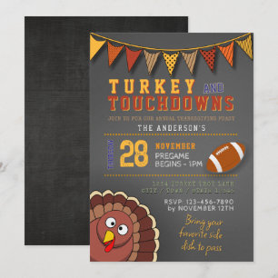 Touchdowns en kalkoen Thanksgiving Game Day uitnod Kaart