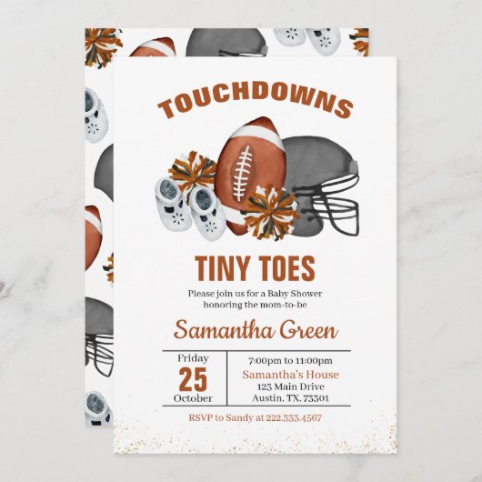 Touchdowns en Tiny Toes Baby shower Kaart (Voorkant / Achterkant)