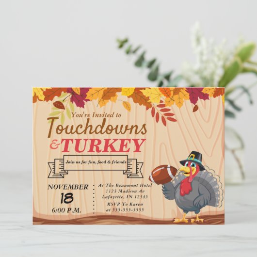 Touchdowns et Turquie Thanksgiving Invitation (Debout devant)