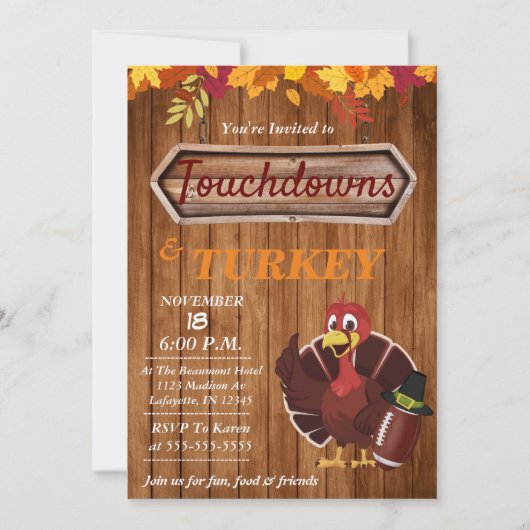 Touchdowns et Turquie Thanksgiving Invitation (Devant)