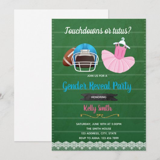 Touchdowns of tutu uitnodiging (Voorkant / Achterkant)