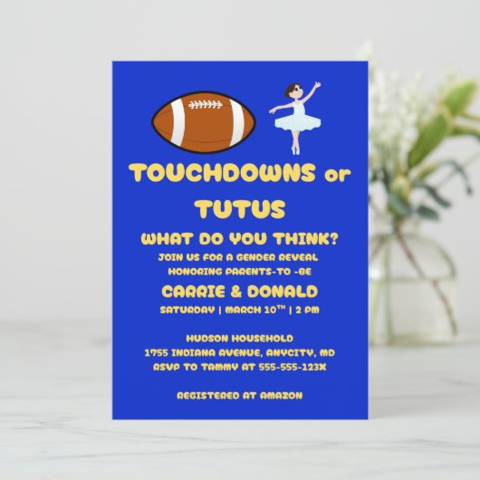 Touchdowns of Tutus gender onthullen party Kaart (Staand voorkant)