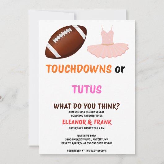 Touchdowns of Tutus gender onthullen party Kaart (Voorkant)