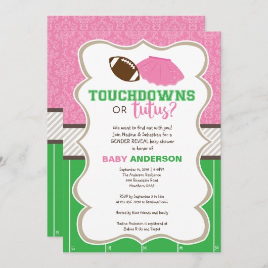 Touchdowns of tutus gender onthullen uitnodiging (Voorkant / Achterkant)