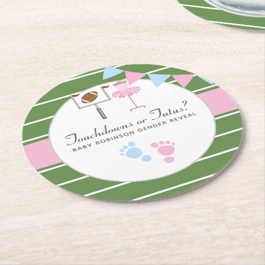 Touchdowns of tutus Gender Reopenbaarmakingparty Ronde Kartonnen Onderzetter (Gebogen)