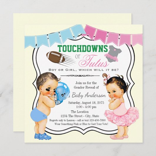 Touchdowns of Tutus Gender Reopenbaart Uitnodiging (Voorkant / Achterkant)