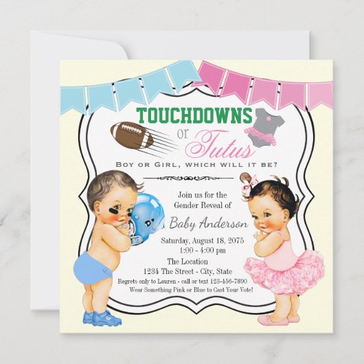 Touchdowns of Tutus Gender Reopenbaart Uitnodiging (Voorkant)