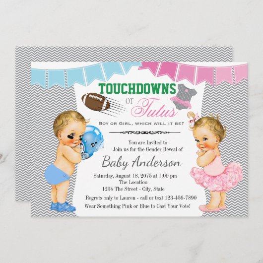 Touchdowns of Tutus Gender Reveal Baby shower Kaart (Voorkant / Achterkant)