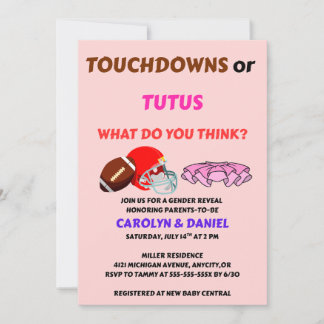 Touchdowns of Tutus Geslacht Reveal Feest Kaart