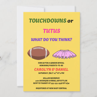 Touchdowns of Tutus Geslacht Reveal Feest Kaart