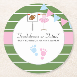 Touchdowns of Tutus Geslacht Reveal Feest Ronde Kartonnen Onderzetter